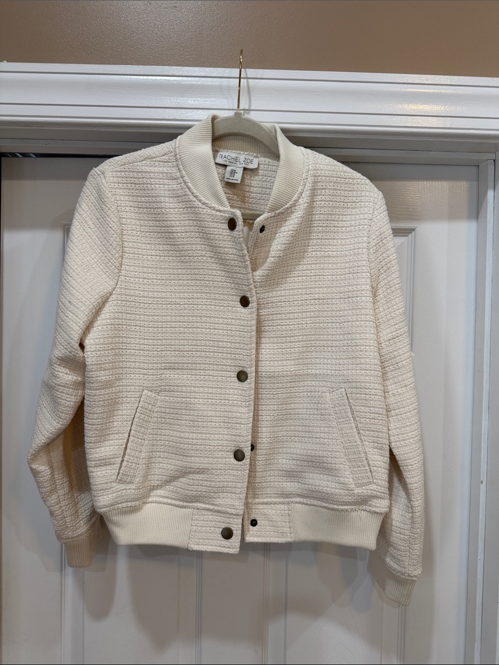 Rachel Zoe Ivory Textured Bomber Jacket. Sz med. Euc.